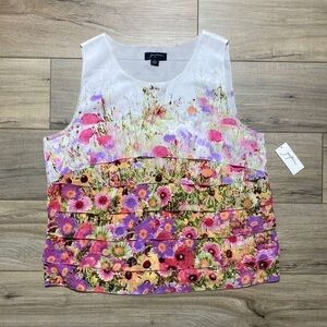 Josephine Womens Floral‎ Tiered Tank Top Size XL White And Multicolor